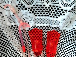 18" DOLL SIZE AMERICAN GIRL OUR GENERATION RED FLIPPERS, PINK SNORKEL